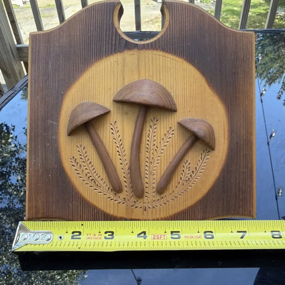 Vintage 3D Wood Carved Mushroom Wall Plaque R.D. Broz Family- Cottage Core Folk